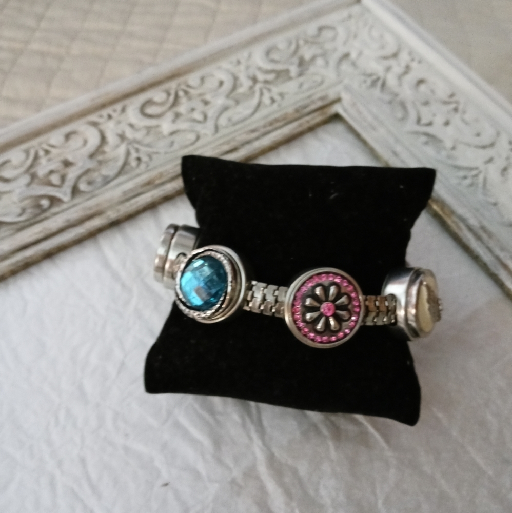 Silver Bracelet with Snap on Buttons